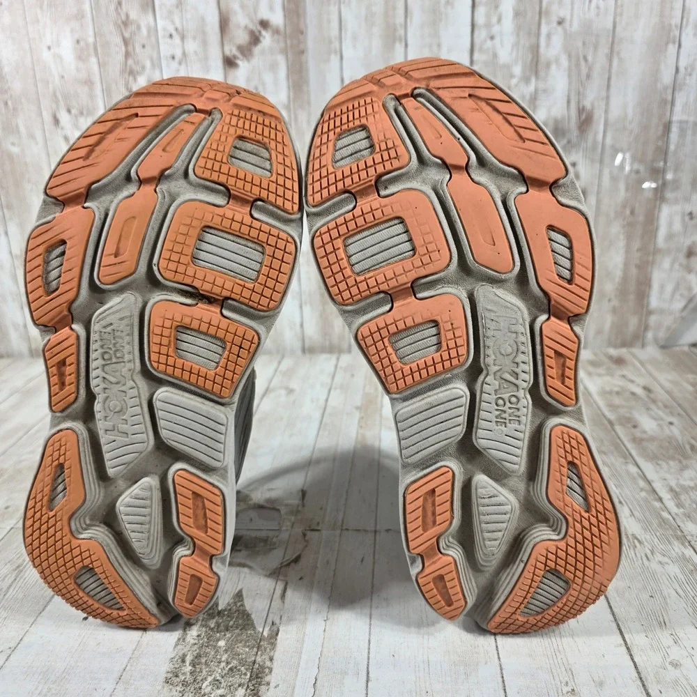 Hoka One One Bondi 7 Womens 7 Grey Orange Running Shoes 1110519 HMSH Harbor Mist